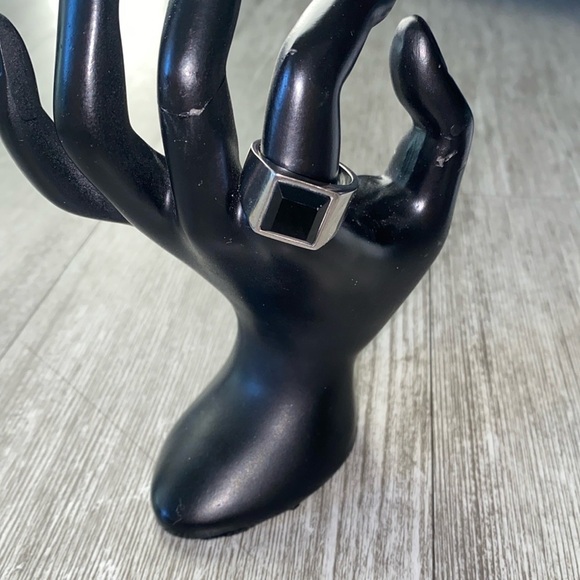 The Stainless Steel Rectangular Face Black Signet Ring (unisex size 11) - Picture 1 of 4